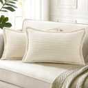 decorUhome Spring Corduroy Cream White Throw Pillow Covers 12x20 Set of 2 Decorative Soft Boho Farmhouse Lumbar Couch Pillow Covers for Living Room Bed Sofa Broadside Striped Pillow Cases