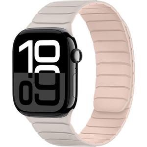 Tasikar Magnetic Bands Compatible with Apple Watch 42mm(Series 11/Series 10) 41mm 40mm 38mm Soft Silicone Replacement Loop Wristband for iWatch SE Series 11 10 9 8 7 6 5 4 3, Starlight-Pink