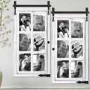 Sintuff 2 Sets Picture Frame Collage Fit 4x6 Photo Multi 6 Opening White Wooden Barn Door Window Farmhouse Picture Frame Collage for Living Room Bedroom Wall Decor