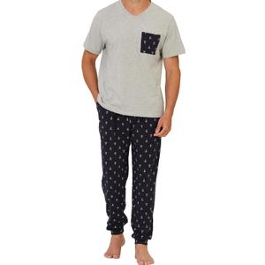 Keyocean Mens Pajama Set, Soft Cotton V-Neck Short-Sleeve T-Shirt & Pants Summer PJ Set for Sleeping L