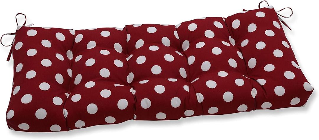 Pillow Perfect Outdoor/Indoor Polka Dot Tufted Bench/Swing Cushion, 48" x 18", Red