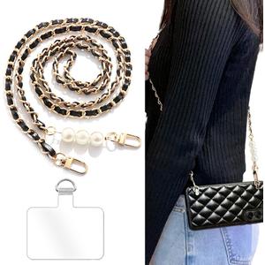 Phone Crossbody Chain Cell Phone Lanyard,Pear&Leather+Metal Chain Universal Cellphone Strap with Tether Patches for Most Phone (J)