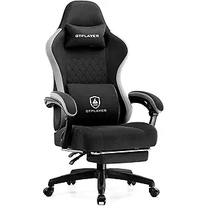 GTPLAYER Office Chair, Gaming Computer Desk Fabric Chair with Footrest, High Back Ergonomic Office Chair with Pocket Spring Lumbar Support and Linkage Armrests Adjustable Height Swivel for Home Task