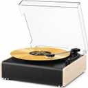 Bluetooth Vinyl Record Player with Built-in Stereo Speakers, 3-Speed Belt-Drive Turntable for 7/10/12 Inch Vinyl Records, Magnetic Cartridge, RCA Out, AUX in, Headphone Jack, Vintage White Phonograph