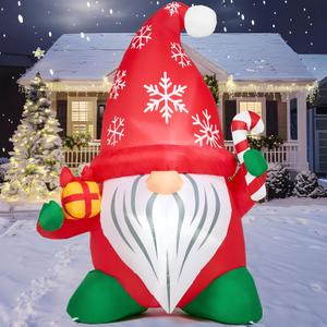 JOIEDOMI 6 FT Tall Christmas Inflatables Outdoor Decoration, Blow Up Gnome with Gift & Candy Cane, Christmas Yard Inflatables Gnome Outdoor Decor with LED for Xmas Decor Outside