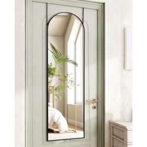 Full Length Mirror 48x14 Inches - Over The Door Hanging Mirror for Bedroom, Living Room, Closet - Arch Floor Mirror, Door Mirror with Black Frame - No Drill Easy Install (48"L x 14"W)