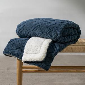 EverGrace Jacquard Boho Sherpa Fleece Throw Blanket for Couch, Super Soft Cozy Fuzzy Plush Blankets for All Seasons, Reversible Thick Warm Blanket for Bed, Sofa, Living Room, Stormy Blue, 50" x 60"