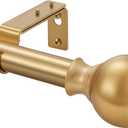 Window Curtain Rods 28 to 48 Inches, 1 Inch Diameter Adjustable Drapery Rod, Decorative Heavy Duty Curtains Rod with Fancy Round Finials for Living Room, Bedroom, Patio, Brushed Gold