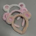 Mouse Ears Headband 3 Pcs Skincare Headbands Cute Bear Ears Headwear (White, Pink, Khaki)