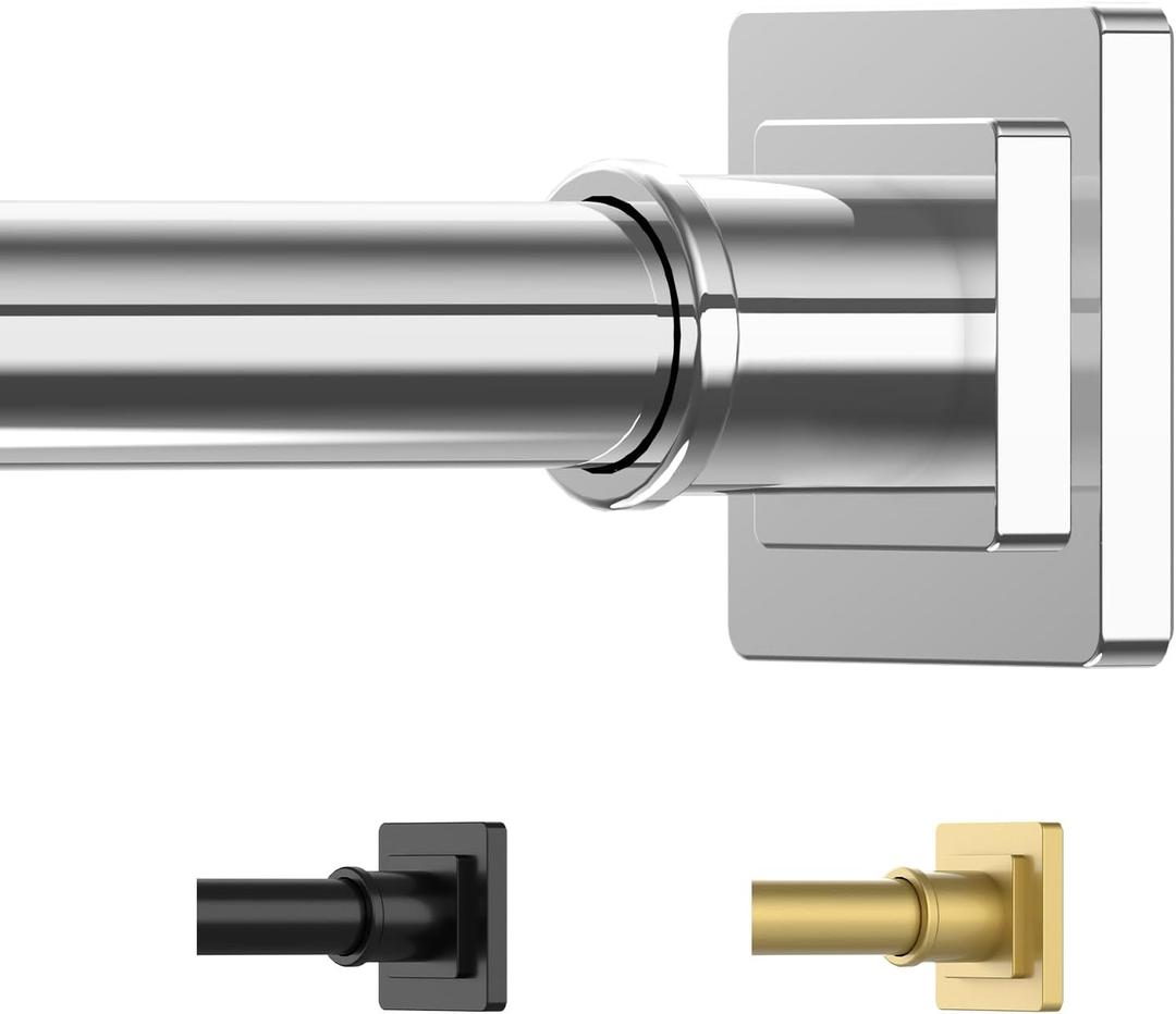 Stainless Silver Shower Curtain Rod 31-55 Inches Non-Slip Shower Rod Tension Mounted No Drill Shower Curtain Rods Spring Tension Rod Adjustable Tension Curtain Rod for Windows Bathroom (31"-55", Stainless Silver)