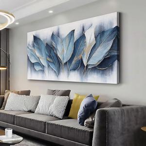 Framed Art Wall Decorations Blue Leaves Canvas Wall Art Abstract Art Modern Artwork For Living Room Bedroom Dining Room Home Office Decor 29"X58"