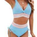 Edelqual Women High Waisted Bikini Sets Two Piece Swimsuits Tummy Control Bathing Swim Suits 2025 Summer Modest Swimwear (Blue, M)