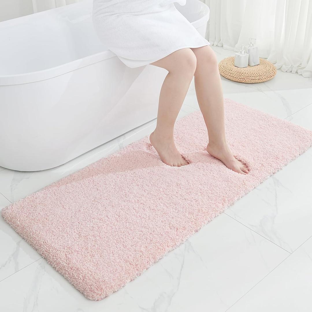 ILANGO Pink Bathroom Rugs 70"  24" Non Slip & Super Absorbent Extra Thick Soft, Washable Bath Carpet Runner for Floor, Microfiber Plush Shaggy Bath Mats with Rubber for Bedroom Bathtub Shower Room