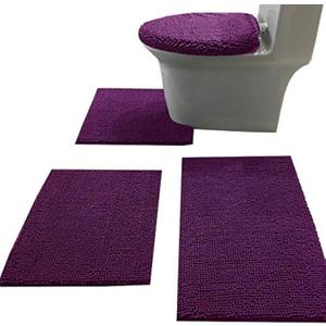 Madeals Bath Rug Set 4 Piece with Toilet Lid Cover and Rug Set Combo, Soft Shaggy, 3 Piece and U-Shaped Toilet Floor Rug Purpal