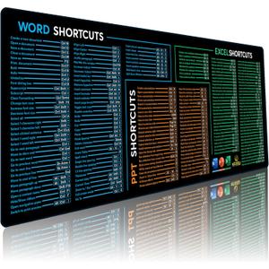 Word/PPT/Excel Shortcuts Mouse Pad - Extended XL Office Keyboard Mat, Excel Mouse Pad Shortcuts, Stitched Edges | Non-Slip Base Excel Cheat Sheet Desk Pad (31.5x11.8) Inch