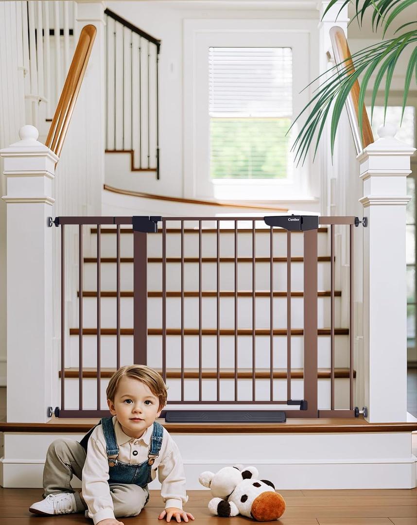 Cumbor 30-48 in Baby Gate for Stairs, Auto Close Dog Gate Indoor, Brown