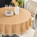 LIBERECOO Round Tablecloth, Waterproof Vinyl Tablecloths with Flannel Backing, Plain Weaves Pattern Wipeable & Reusable Plastic Table Cloth with Tassels, Ideal for Kitchen and Dining Room, 60 Inch