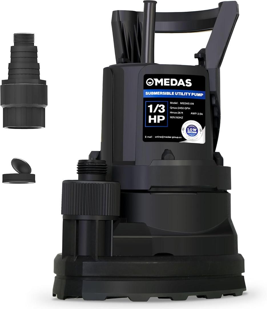 MEDAS Portable Sump Pump for Swimming Pool, Garden Pond, Basement Water Removal with 10ft Power Cord 1/3HP