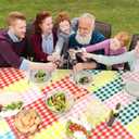 Ganeen 6 Pcs Gingham Checkered Tablecloth Camp Bachelorette Party Decorations Supplies 84 Inch Plastic Round Table Covers Gingham Checkered Tablecloth for Birthday Picnic Bridal Baby Shower Outdoor (Multi Color)