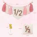 1/2 Birthday girl, Pink High Chair Banner with Handmade Hat and Candle, Half Way to One Baby, Half Birthday Docoration