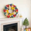 18 Inch Artificial Easter Wreath, Colorful Floral Easter Wreath&Egg Decor,Home Decor for Table, Mantel, Indoor Spring Decor