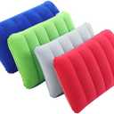 4Pack Ultralight Inflatable Travel Pillow, Small Squared Flocked Fabric Air Pillow for Traveling, Holiday Trip, Hiking, Camping,Napping,Neck Lumbar Support, 16.5 in x 10.5 in (Gray,Blue,Red,Green)