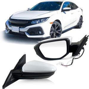 Left Driver Side Door Mirror For 2016-2021 HONDA CIVIC LX SE Sport with Power Mirror Manual Folding Non-Heat Match to Taffeta White Replace 76258-TBA-A02ZA HO1320283(3 Pins)