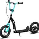 JOYSTAR Kick Scooter for Kids 5+ Teens & Youth, Lightweight Kids Scooter with Adjustable Handlebar, 2 Wheel Scooter for Boys & Girls, 12" Inflatable Wheels Rear Drum Brakes (Black)