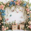 7x5ft Flower Butterfly Birthday Backdrop Spring Colorful Scenic Floral Flowers Wall Photography Backdrops Butterfly Fairy Tale Wedding Decoration Kids Birthday Party Background Photoshot (White)