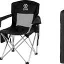 Camp Chairs Outdoor, Folding Chair Camping Recliner Support Mesh Backrest, Lawn Chair with Cup Holder, Storage Pocket, Carrying Bag, Black (Camping Chair)