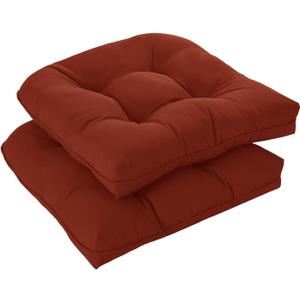 downluxe Outdoor Chair Cushions Set of 2 for Patio Furniture, Waterproof Tufted Overstuffed Patio Furniture Cushions, Thick Outdoor Seat Cushion, 19" X 19" X 5", Brick Red