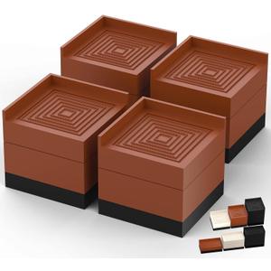 Furniture Risers, Bed/Sofa/Desk/Table/Chair Leg/Fridge Lifts to 1.5, 3 and 4 in, Square Adjustable Risers Blocks for Extenders, Heavy Duty Supports Up to 1300 Lbs, 3 in-Brown-Square
