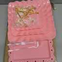 5 Pcs Cupcake Stand Set - Pink Plastic Dessert Table Display Set, 2x Pink Square 3 Tier Cupcake Display Stands Cookie Tray Rack Serving Tower & 3x 14 in Plastic Trays for Wedding Baby Shower Tea Party