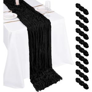 10 Pack Black Cheesecloth Table Runner 17x108 Inch Boho Gauze Cheese Cloth Table Runners for Wedding Party Baby Shower Birthday Home Decor