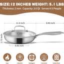 GOLDEN KEY 12 Inch Tri-Ply Stainless Steel Frying Pan with Lid - PFOA/PTFE-Free, Even Heating, All Cooktop Compatible, Oven Safe 500F, Dishwasher Safe for Searing, Sauteing, Roasting & Frying