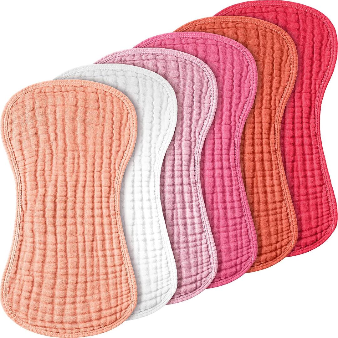 Frienda 6 Pack Muslin Burp Cloths Cotton Large 20''x 9'' Extra Absorbent and Soft Baby Burping Cloth for Baby Boy Girl Unisex(Pink Series)