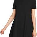 Milumia Women's Mock Neck T Shirt Dress Casual Short Sleeve Loose A Line Swing Mini Dress, Large