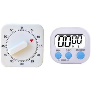 Pack of 2 Square 60 Minute Mechanical Kitchen Timer and Classroom Digital Timer for Teachers Kids Ideal for Cooking Baking and Classroom Management, Set Of 5