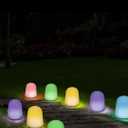 Rossesay 1 Set of 12 C9 LED Gumdrop Christmas Pathway Lights, UL Listed, Christmas Walkway Lights Sugar Coated with Warm White Bulbs, Outdoor Christmas Lights for Lawn Yard Garden Decor (Pastel)