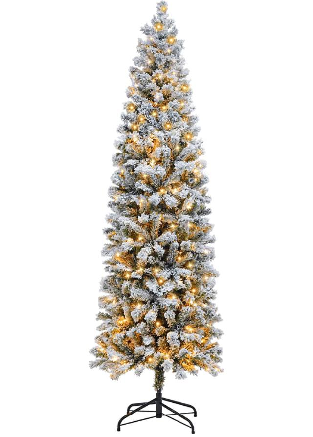 6 Ft Pre Lit Flocked Pencil Christmas Tree Artificial Tall Slim Christmas Tree Skinny Xmas Tree with 216 Led Lights & 550 Branch Tips, Prelit Christmas Tree for Indoor Outdoor Yard Decorations 6 Ft Pre Lit Flocked Pencil Christmas Tree Artificial Tall Slim Christmas Tree Skinny Xmas Tree with 216 Led Lights & 550 Branch Tips, Prelit Christmas Tree for Indoor Outdoor Yard Decorations