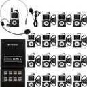 Retekess T130U(4nd Gen T130) Wireless Tour Guide System, Church Translation System, U-Band, 200M, 40H, One-Key Operation with Charging Kit, Tour Guide Headsets for Travel(1Transmitter 15 Receivers)