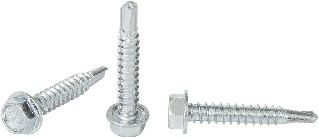 #12 x 1-1/4'' Hex Washer Head Self-Drilling Tek Screw Zinc Plated Steel for Attaches Sheet Metal Steel or Steel to Metal - Box of 100