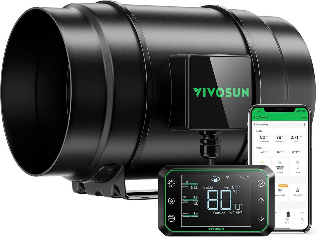 VIVOSUN AeroZesh G8 Inline Duct Fan, Quiet 8" 725 CFM Ventilation Exhaust Fan w/EC Motor and GrowHub E42A Temperature Humidity WiFi-Controller for Heating Cooling Booster, Grow Tents, Hydroponics