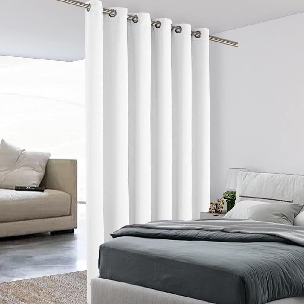 BONZER Room Divider Curtain Screen Partitions Light Reducing Wall Wide Blackout Curtains for Shared Room, 108L x 70W Inch (9L x 5.8W ft), 1 Panel, Greyish White