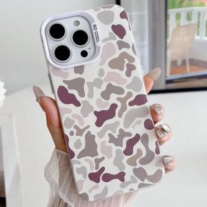 for iPhone 16 Pro Case, Vintage Camo Pattern Design for Men Boys Teens, Cool Camouflage Shockproof Protective Cover for Girls Women - White