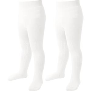 Mini angel Baby Tights Toddler Girl Tights Seamless Cable Knit Leggings Soft Cotton Stockings Pantyhose 2-4T  (White, 2 Pack)