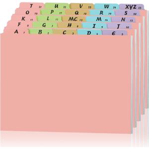 1 Set 25 Pack Alphabet File Dividers Letter Size, 1/5 Cut Tab A-z File Guides Number Folder Organizer for Filing Cabinet and Desk Home Office School(Simple Color)