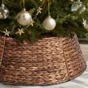 6-Piece Rattan Christmas Tree Collar - 33" Rustic Farmhouse Tree Skirt- Xmas Tree Base Cover for Christmas Decoration- Woven Holiday Tree Ring Accessory for Home, Living Room (Brown, 33 in)