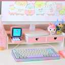 Kawaii Desk Organizer Cute Desk Organizer with Drawers Monitor Riser Stand Monitor Riser Computer Stand for PC, Laptop, Printer, 7.28 x 19.88 x 4.72 inches