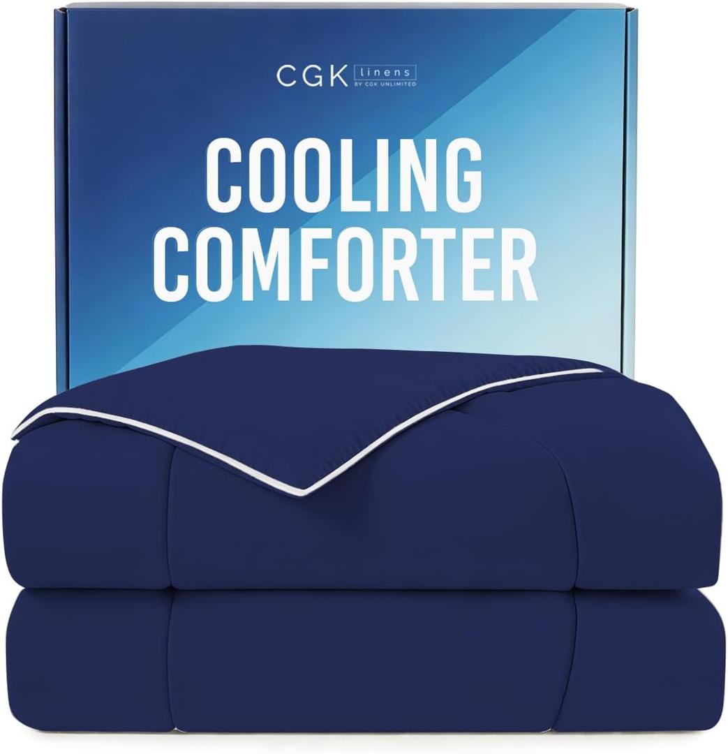 Cooling Comforter Twin/Twin XL Size - Cooling Blanket for Hot Sleepers & Night Sweats - Summer Comforter for Twin/Twin XL Size Beds - Soft, Comfy, Breathable Cold Blanket for Sleeping - 60x90 (Navy)